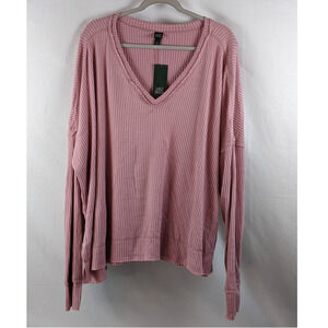 Wild Fable Rib Tunic XXL Oversize Long Sleeve Mauve Pink V‎ Neck Boxy Side Slit